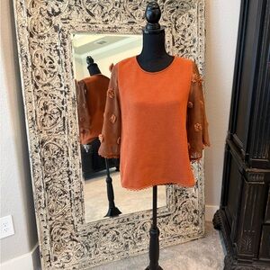 Elegant Orange Sheer Sleeve Top